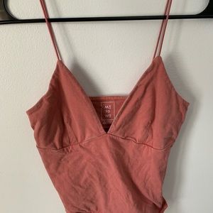 Me to We deep v spaghetti strap top rust colored